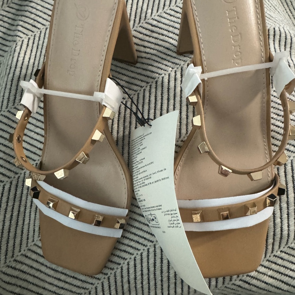 The Drop Elegant Tan Studded Avery Heels - Picture 10 of 14